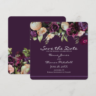 Dunkle Lila Vintage romantische Blumenhochzeit Save The Date
