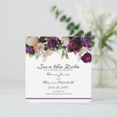 Dunkle Lila Vintage romantische Blumenhochzeit Save The Date (Stehend Vorderseite)