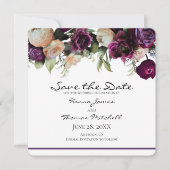 Dunkle Lila Vintage romantische Blumenhochzeit Save The Date (Vorderseite)