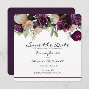 Dunkle Lila Vintage romantische Blumenhochzeit Save The Date