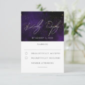 Dunkle Lila Wasserfarbe Magische Goldhochzeit RSVP (Stehend Vorderseite)