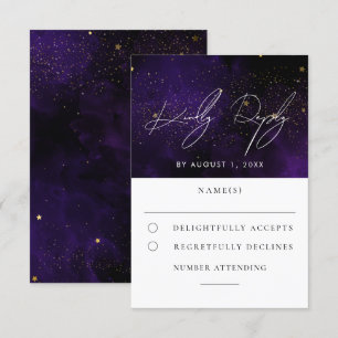 Dunkle Lila Wasserfarbe Magische Goldhochzeit RSVP Karte