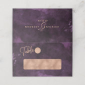 Dunkle Lila Wasserfarbe und Rose Gold Tischnummer Platzkarte (Außenseite Aufgefaltet)
