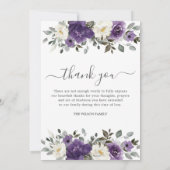 Dunkle Lila Weiße Foto Beerdigung Gedenkstätte Dankeskarte (Rückseite)