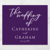 Dunkle Lila weiße Typografie Personalisierte Hochz Schaumweinetikett (Einzelnes Label)