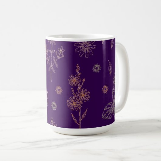 Dunkle Lila Wildblume Gemusterte Tasse (VorderseiteRechts)