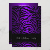 Dunkle Lila Zebra Frauen 21. Geburtstag Party Einladung (Vorne/Hinten)