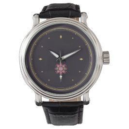 Dunkle Luxus-Blumen-Uhr | Roségold-Botanik-Dia Armbanduhr