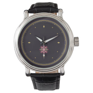 Dunkle Luxus-Blumen-Uhr   Roségold-Botanik-Dia Armbanduhr
