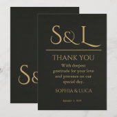 Dunkle Luxus-Gold-Monogramm-Hochzeit-Dankeskarten Dankeskarte (Vorne/Hinten)