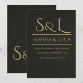 Dunkle Luxus-Monogramm-Hochzeitseinladung Einladung (Vorne/Hinten)