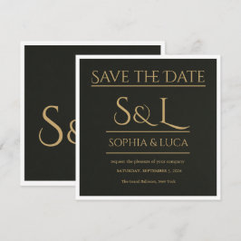 Dunkle Luxus-Monogramm-Karte zur Vorabankündigung Save The Date