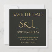 Dunkle Luxus-Monogramm-Karte zur Vorabankündigung Save The Date (Vorderseite)
