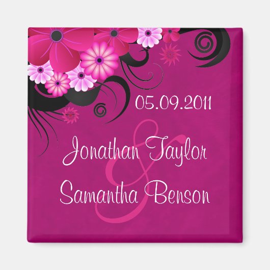 Dunkle Magenta Fuchsia Floral speichern das Datum Magnet (Vorne)