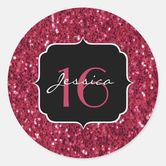 Dunkle magenta rosa Imitate Glitzer Glitzern Sweet Runder Aufkleber (Vorderseite)