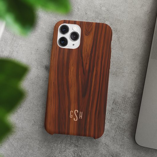 Dunkle Mahogany Holztextur, Monogramm Case-Mate iPhone Hülle
