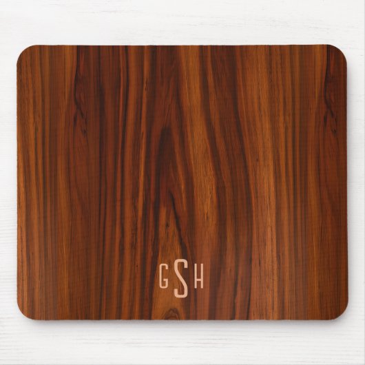 Dunkle Mahogany Holztextur, Monogramm Mousepad (Vorne)