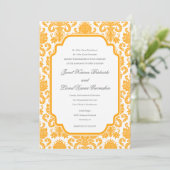 Dunkle Mandarine Hochzeiten Damask Muster Custom I Einladung (Stehend Vorderseite)