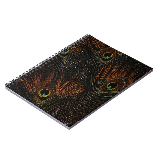Dunkle Mandarine Peacock Feathers Notizblock (Linke Seite)