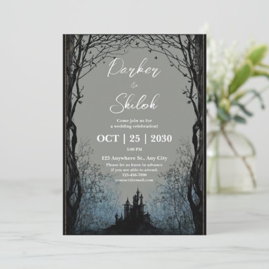 Dunkle Märchenwälder Einladung zur Hochzeit (Stehend Vorderseite)