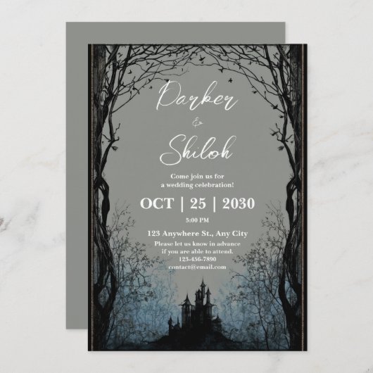 Dunkle Märchenwälder Einladung zur Hochzeit (Vorne/Hinten)