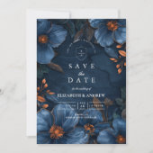 Dunkle Marine Botanische Romantik Save The Date (Vorderseite)