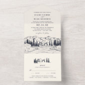 Dunkle Marine | Hochzeit der Bergketten All In One Einladung (Innen Boden)