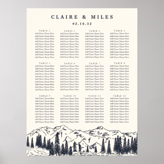 Dunkle Marine | Hochzeitsdiagramm für Bergketten Poster (Vorne)