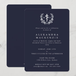 Dunkle Marine MD Asclepius + Laurel Wreath Abschlu Einladung