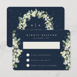 Dunkle Marineblaue Schneebeere + Eukalyptus Winter RSVP Karte