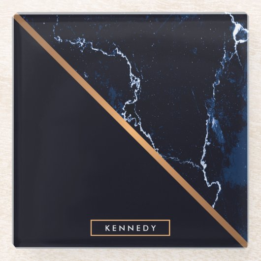 Dunkle Marmorplatte Abstrakt Glasuntersetzer (Vorderseite)