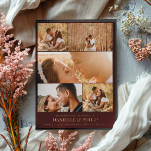 Dunkle Maroon Gold Clean Foto Collage informell Folieneinladung