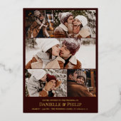 Dunkle Maroon Gold Clean Foto Collage informell Folieneinladung (Vorderseite)