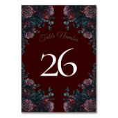 Dunkle Maroon Herbstblütenhochzeit Tischnummer (Rückseite)