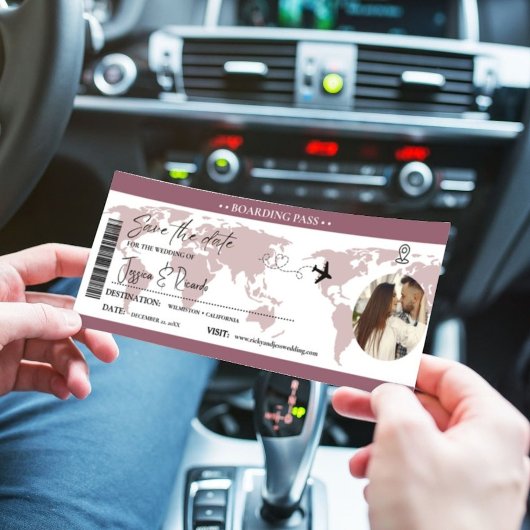 Dunkle Mauve Boarding Pass Hochzeit Save The Date