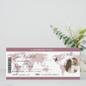 Dunkle Mauve Boarding Pass Hochzeit Save The Date (Stehend Vorderseite)