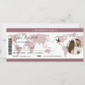 Dunkle Mauve Boarding Pass Hochzeit Save The Date (Vorderseite)