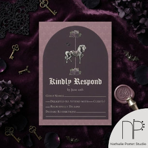 Dunkle Mauve-Karussell-Skelett-Pferd-RSVP RSVP Karte