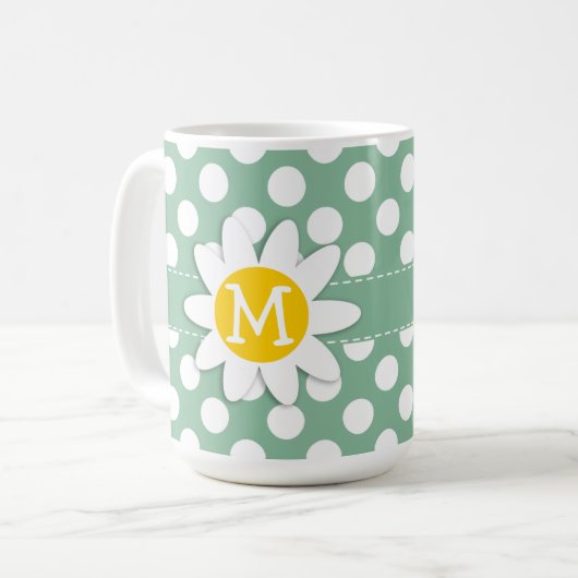 Dunkle Meergrün-Tupfen; Gänseblümchen Kaffeetasse (Vorderseite Links)