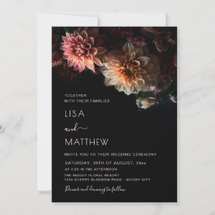 Dunkle, melancholische Blumen Lässige Hochzeit Einladung