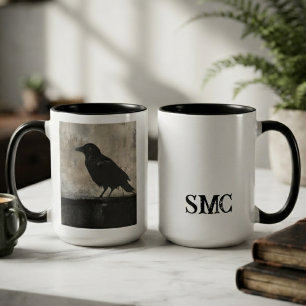 Dunkle, melancholische gotische Onyx-Raben-Silhoue Zweifarbige Tasse