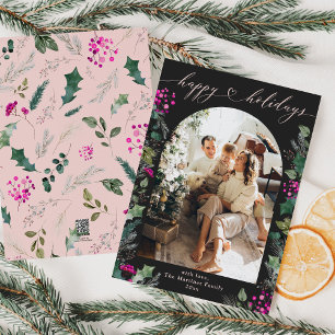 Dunkle, melancholische rosa Botanicals Arch-Foto  Feiertagskarte