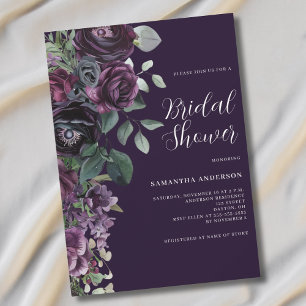 Dunkle, melancholische, violette Blumen-Brautparty Einladung