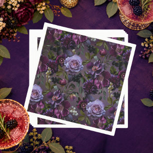 Dunkle, melancholische, violette Lavendel-Blumen- Serviette
