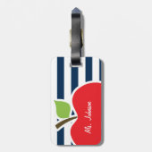 Dunkle Midnight Blue Horizontal Streifen; Apfel Gepäckanhänger (Rückseite vertikal)