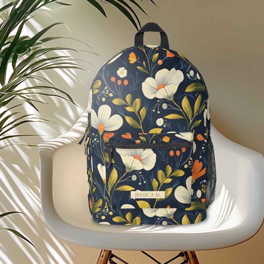 Dunkle Minimalistische Blüte Bedruckter Rucksack