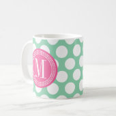 Dunkle Minze u. Pink| große Polka-Punkte mit Kaffeetasse (Vorderseite Links)