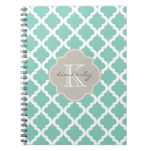Dunkle Minze und Leinenmarokkaner Quatrefoil Druck Notizblock