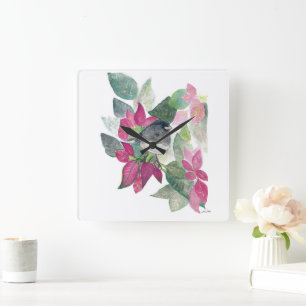 Dunkle Mit Augen Junco Bird Wasserfarbe Kunst Quadratische Wanduhr