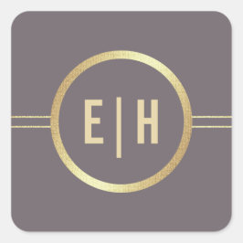 Dunkle Mocha Gold Monogram Wedding Quadratischer Aufkleber